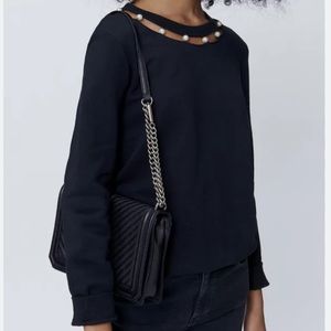 Rebecca Minkoff Black Pearl Long Sleeve Crew Neck Sweater Sweatshirt-Size Small